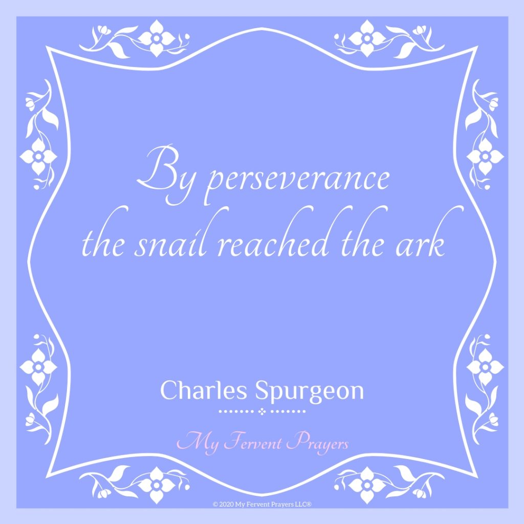Charles Spurgeon quote. By perseverance the snail reached the ark.